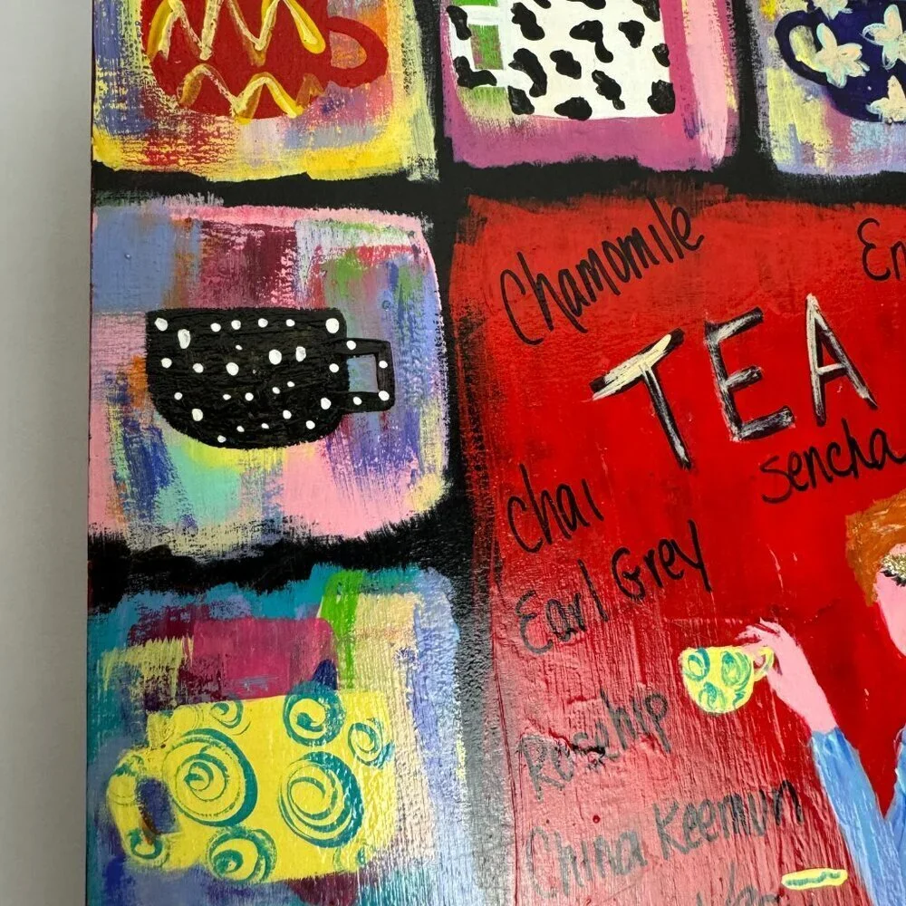 Wooden Tea bag Box Storage Organizer Hand Painted 